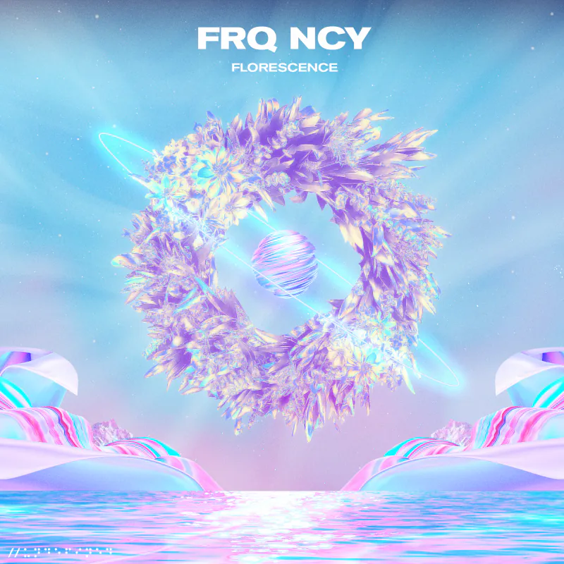FRQ NCY "Bloom – Florescence" cover: a pale crystal ring over water