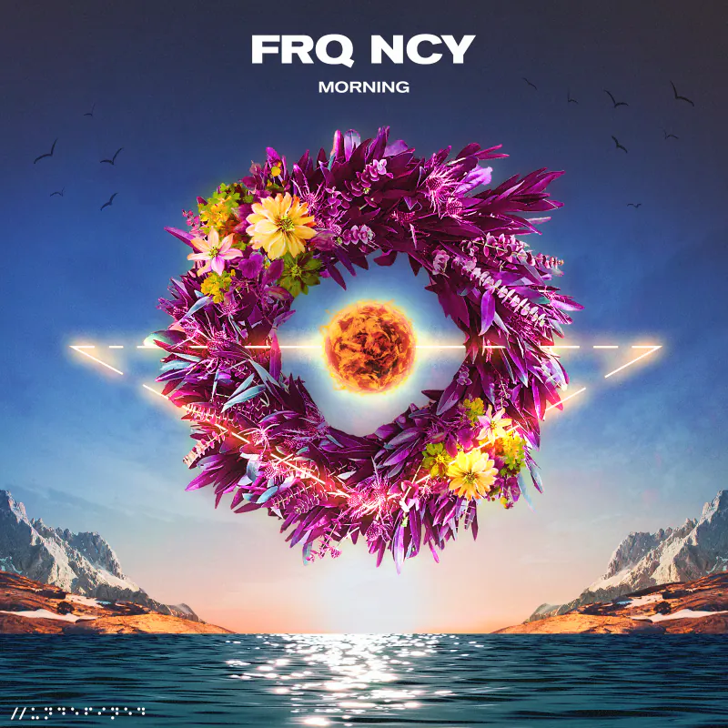 FRQ NCY "Bloom – Morning" cover: a floral wreath around a sun