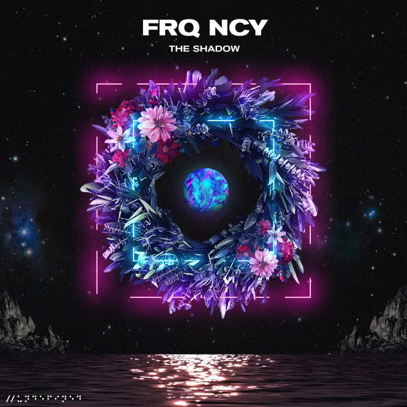 FRQ NCY "Bloom – The Shadow" cover: a neon crystal wreath